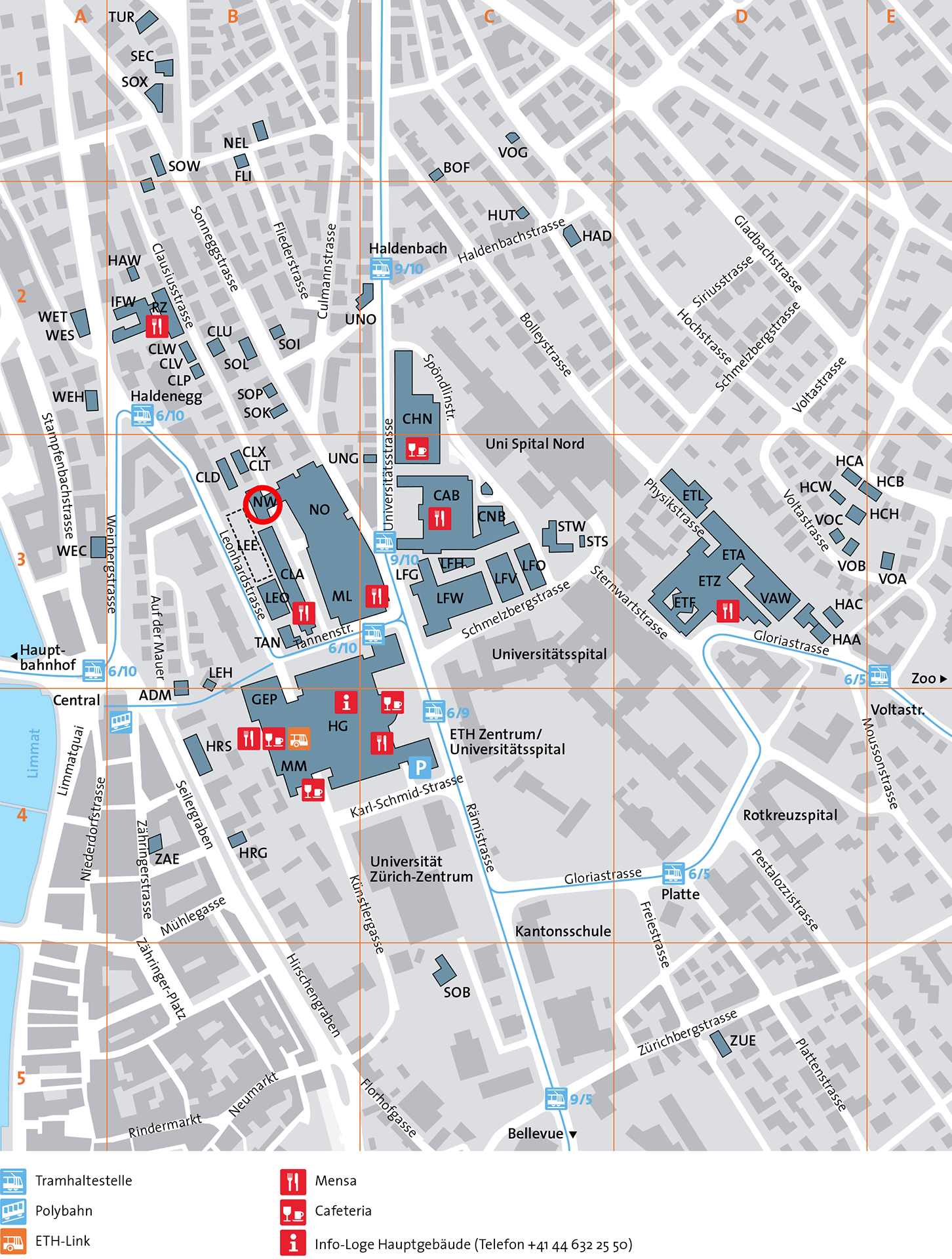 Map showing building NW at ETH Zurich